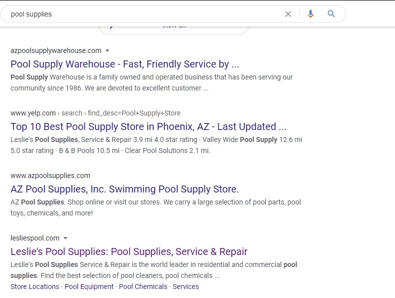 Google natural search results